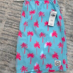 Abercrombie & Fitch Aqua Swim Shorts with Hot Pink Palm Print